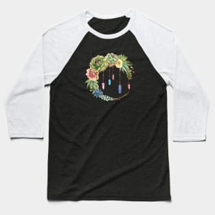 Crystal Crescent Moon With Succulents Baseball T-Shirt